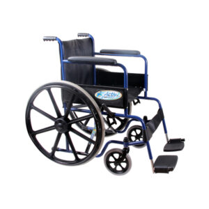 Silla de Ruedas Económica con Brazos y Descansapies Fijos - Rueda Mag - Azul