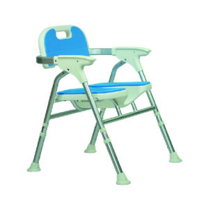 Silla Ducha de Aluminio Plegable con Respaldo y Ergonomía para Aseo Íntimo, Color Azul